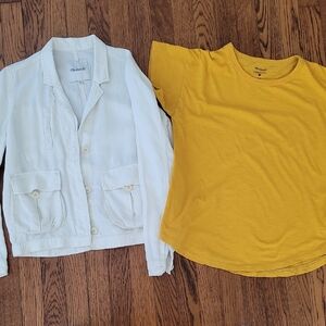 Madewell Lightweight White Jacket and Yellow T-Shirt Set